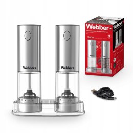 WEBBER MŁYNEK DO PIEPRZU I SOLI ELEKTRYCZNY AKUMULATOROWY USB MŁYNEK DO SOLI 2 SZT