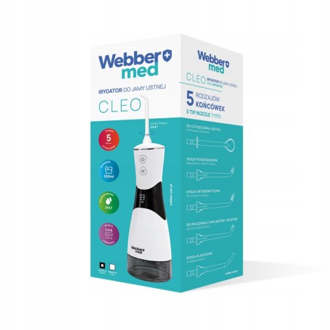 Webber Med Irygator do zębów Webber CLEO (biały) — bezprzewodowy, dentystyczny, mocny | 6 dysz, 5 trybów pracy Webber Med Irygator do zębów Webber CLEO (biały) — bezprzewodowy, dentystyczny, mocny | 6 dysz, 5 trybów pracy