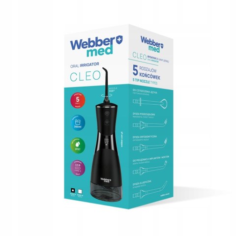 Webber Med Irygator do zębów Webber CLEO (czarny) — bezprzewodowy, dentystyczny, mocny, 6 dysz, 5 trybów pracy Webber Med Irygator do zębów Webber CLEO (czarny) — bezprzewodowy, dentystyczny, mocny, 6 dysz, 5 trybów pracy