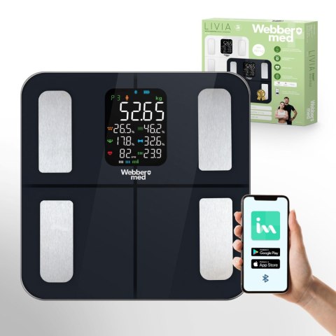Webber Med Waga Łazienkowa Analityczna 16 Parametrów Apple Health, Google Fit, IF1320C Webber Med Waga Łazienkowa Analityczna 16 Parametrów Apple Health, Google Fit, IF1320C