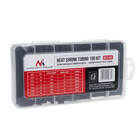 Zestaw koszulek termokurczliwych Maclean, 2mm - 56szt, 4mm - 28 szt, 6mm - 14szt, 8mm - 35szt, 10mm - 35szt, 12mm - 28szt, 196s Zestaw koszulek termokurczliwych Maclean, 2mm - 56szt, 4mm - 28 szt, 6mm - 14szt, 8mm - 35szt, 10mm - 35szt, 12mm - 28szt, 196s