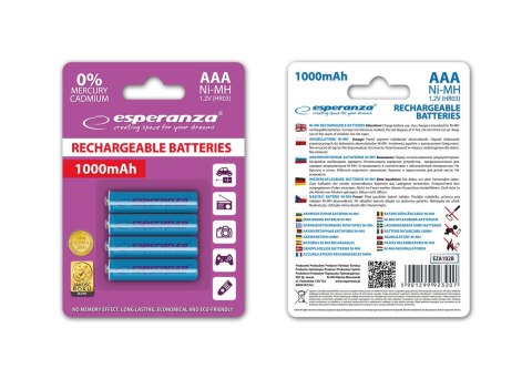 EZA102B Esperanza akumulatorki ni-mh aaa 1000mah 4szt. niebieskie EZA102B Esperanza akumulatorki ni-mh aaa 1000mah 4szt. niebieskie