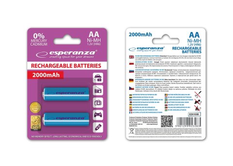 EZA103B Esperanza akumulatorki ni-mh aa 2000mah 2szt. niebieskie EZA103B Esperanza akumulatorki ni-mh aa 2000mah 2szt. niebieskie