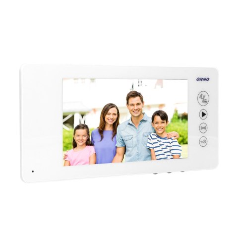 Zestaw wideodomofonowy bezsłuchawkowy, kolor, 7" LCD, pin hole, pamięć, z czytnikiem breloków zbliżeniowych, biały, ARCUS RFID Zestaw wideodomofonowy bezsłuchawkowy, kolor, 7" LCD, pin hole, pamięć, z czytnikiem breloków zbliżeniowych, biały, ARCUS RFID
