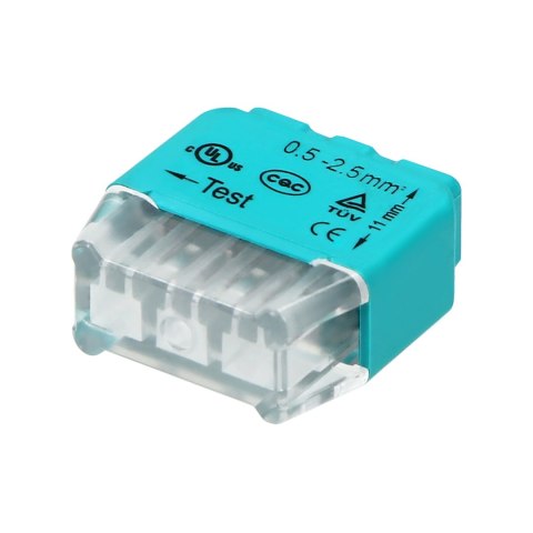 Złączka instalacyjna wciskana 3-przewodowa; na drut 0,75-2,5mm?; IEC 300V/24A; 10 szt. Złączka instalacyjna wciskana 3-przewodowa; na drut 0,75-2,5mm?; IEC 300V/24A; 10 szt.