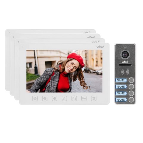 Zestaw wideodomofonowy 4-rodzinny, bezsłuchawkowy, kolor, LCD 7", menu OSD, sterowanie bramą, biały NOVEO MULTI4 Zestaw wideodomofonowy 4-rodzinny, bezsłuchawkowy, kolor, LCD 7", menu OSD, sterowanie bramą, biały NOVEO MULTI4