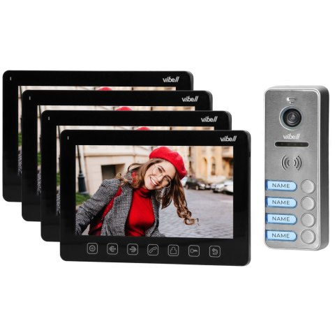 Zestaw wideodomofonowy 4-rodzinny, bezsłuchawkowy, kolor, LCD 7", menu OSD, sterowanie bramą, czarny NOVEO MULTI4 Zestaw wideodomofonowy 4-rodzinny, bezsłuchawkowy, kolor, LCD 7", menu OSD, sterowanie bramą, czarny NOVEO MULTI4