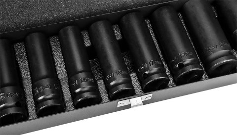 Nasadki udarowe 1/2", 10-24 mm, zestaw 11 szt. Nasadki udarowe 1/2", 10-24 mm, zestaw 11 szt.