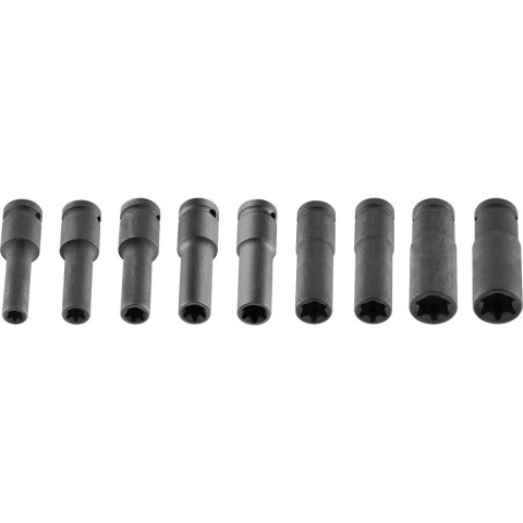 Nasadki udarowe 1/2", E10 - E24, zestaw 9 szt., CrMo Nasadki udarowe 1/2", E10 - E24, zestaw 9 szt., CrMo