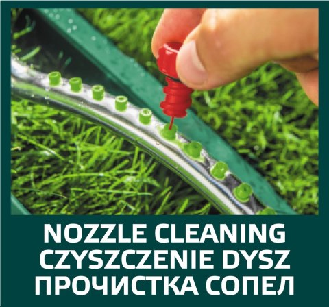 Zraszacz oscylacyjny, powierzchnia zraszania 13 x 18 m, 16 dyszy zraszających, igła do udrażniania dysz Zraszacz oscylacyjny, powierzchnia zraszania 13 x 18 m, 16 dyszy zraszających, igła do udrażniania dysz
