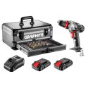 Zestaw Energy+ w walizce aluminiowej: wiertarko wkrętarka 18V 10mm, akumulator 2x2Ah, 109 akcesoriów