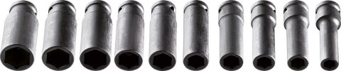Nasadki udarowe 1/2", 10-24 mm, zestaw 10 szt., CrMo Nasadki udarowe 1/2", 10-24 mm, zestaw 10 szt., CrMo