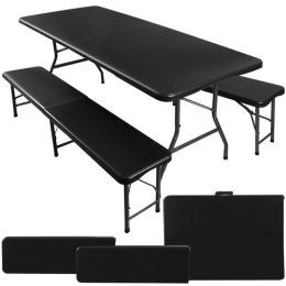 Gardlov Stół ogrodowy składany 180cm + 2 ławki- czarny