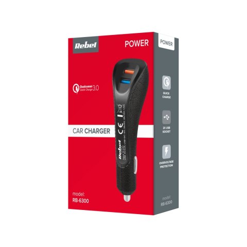 Ładowarka samochodowa REBEL 2xUSB 5100mA 15W z funkcją Quick Charge 3.0 Ładowarka samochodowa REBEL 2xUSB 5100mA 15W z funkcją Quick Charge 3.0