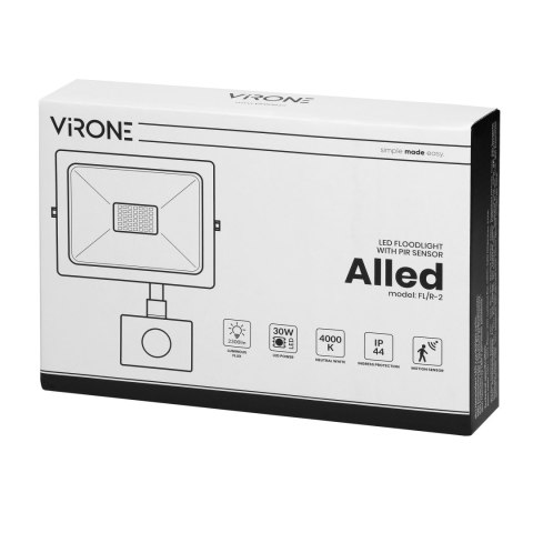 ALLED 30W Naświetlacz LED z PIR, 2400lm, IP44, 4000K, Alu+szkło ALLED 30W Naświetlacz LED z PIR, 2400lm, IP44, 4000K, Alu+szkło