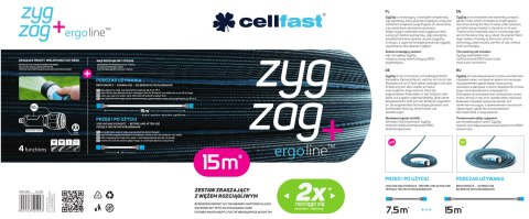 Zestaw z wężem rozciągliwym 7,5m Cellfast ZygZag Zestaw z wężem rozciągliwym 7,5m Cellfast ZygZag
