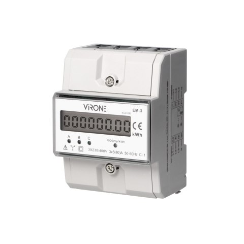 3-fazowy wskaźnik zużycia energii elektrycznej, 80A, 3 moduły, DIN TH-35mm 3-fazowy wskaźnik zużycia energii elektrycznej, 80A, 3 moduły, DIN TH-35mm