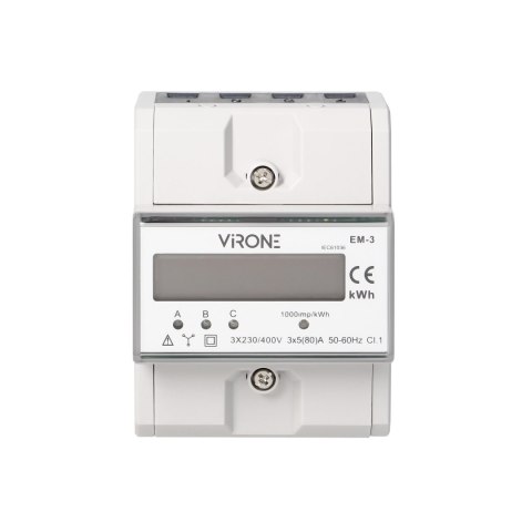 3-fazowy wskaźnik zużycia energii elektrycznej, 80A, 3 moduły, DIN TH-35mm 3-fazowy wskaźnik zużycia energii elektrycznej, 80A, 3 moduły, DIN TH-35mm