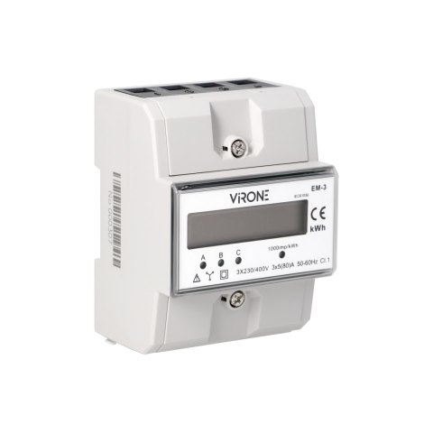 3-fazowy wskaźnik zużycia energii elektrycznej, 80A, 3 moduły, DIN TH-35mm 3-fazowy wskaźnik zużycia energii elektrycznej, 80A, 3 moduły, DIN TH-35mm