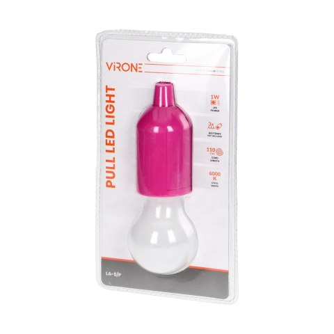 Bateryjna lampka nocna na sznurku 1W LED, 3 x AAA, różowa Bateryjna lampka nocna na sznurku 1W LED, 3 x AAA, różowa