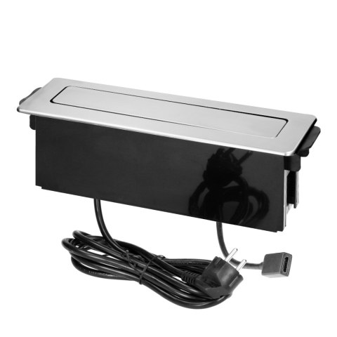 Gniazdo meblowe wysuwane z blatu z płaskim frezowanym rantem, ładowarką USB i przewodem 2m, 2x2P+Z, 2 x USB (Typ A), HDMI, 3x1, Gniazdo meblowe wysuwane z blatu z płaskim frezowanym rantem, ładowarką USB i przewodem 2m, 2x2P+Z, 2 x USB (Typ A), HDMI, 3x1,
